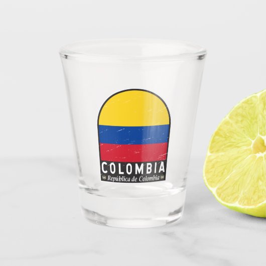 Colombiaanse vlag embleem van distressed shot glas (Voorkant)