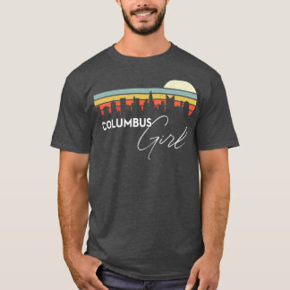 Colombus Meisje Retro Sunset City Skyline Souvenir T-shirt