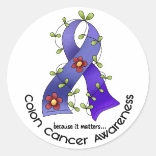 Colon Cancer Awareness FLOWER RIBBON 1 Ronde Sticker