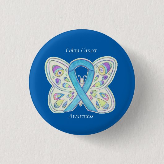 Colon Cancer Butterfly Awareness Ribbon Custom Pin Ronde Button 3,2 Cm (Voorkant)