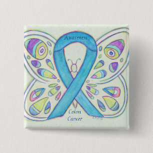 Colon Cancer Butterfly Awareness Ribbon Custom Pin Vierkante Button 5,1 Cm