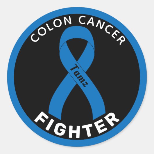 Colon Cancer Fighter Ribbon Black Round Sticker (Voorkant)