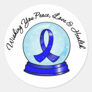 Colon Cancer Ribbon Merry Kerstmis Snowglobe Ronde Sticker