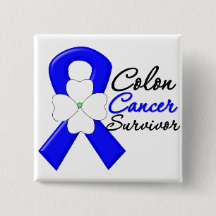 Colon Cancer Survivor Flower Ribbon Vierkante Button 5,1 Cm