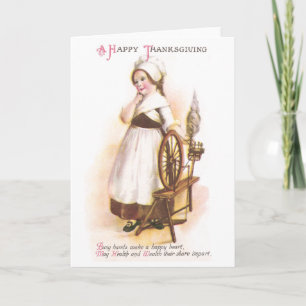 Colonial American Girl and her Spinning Wheel Feestdagen Kaart