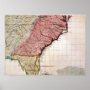 COLONIAL AMERIKA MAP, 1733 POSTER