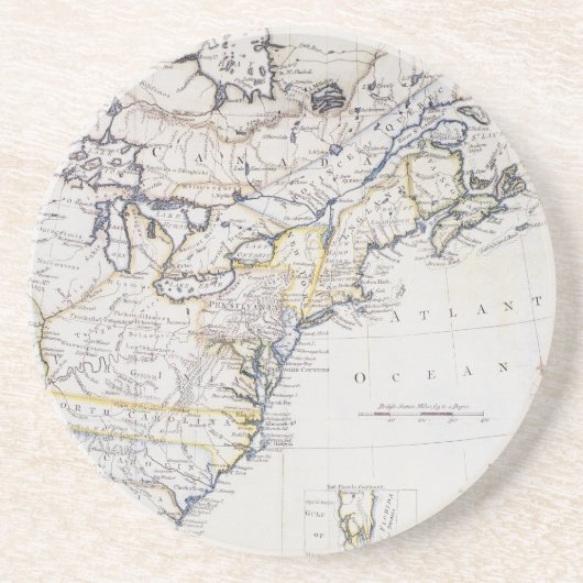 COLONIËLE AMERIKA: KAART, c1770 Zandsteen Onderzetter (Voorkant)