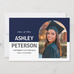 Color Block Navy Arch Photo Afstuderen Invitation Kaart