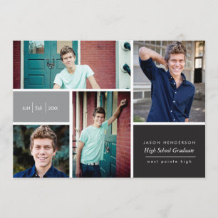 Color Block Photo Afstudeerder Announcement Kaart