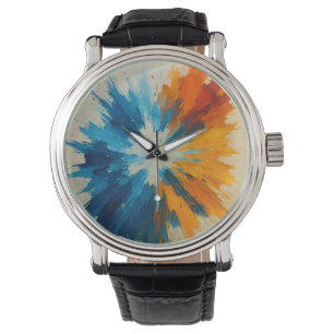 Color Burst Clock – Abstracte kunst uurwerk in bla Horloge