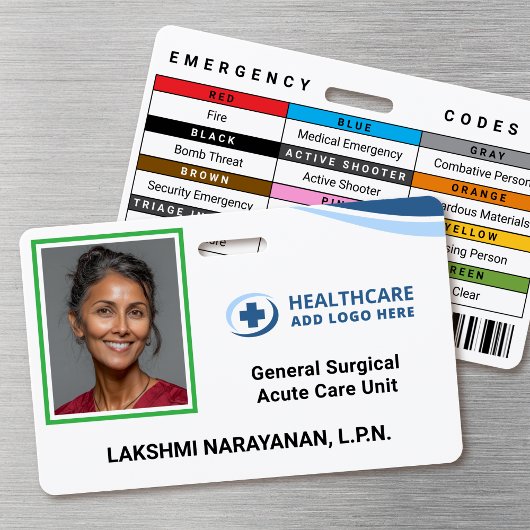 Color Coded Frame Hospital Employee Photo ID Badge