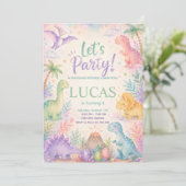 Color Dinosaur Birthday Invitation Editable (Debout devant)