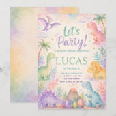 Color Dinosaur Birthday Invitation Editable (Devant / Derrière)