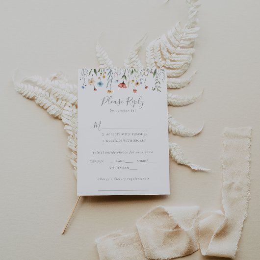 Color Garden wildflower Wedding Menu Choice RSVP