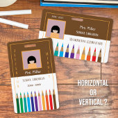 Color Pencils Doodle School Librarian ID Badge