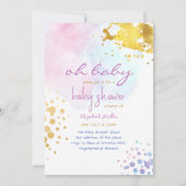 Color Splash rose or bébé fille douche Invitation (Devant)