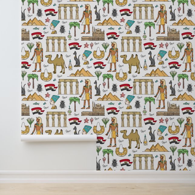 Color Symbols of Egypt Pattern Behang (Applicatie)