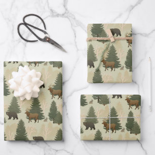 Colorado bos beren eland konijnen natuur patroon inpakpapier vel