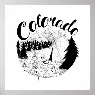 Colorado Camping Outdoor Ink Illustration Poster