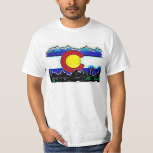 Colorado flag denver skyline art value t-shirt