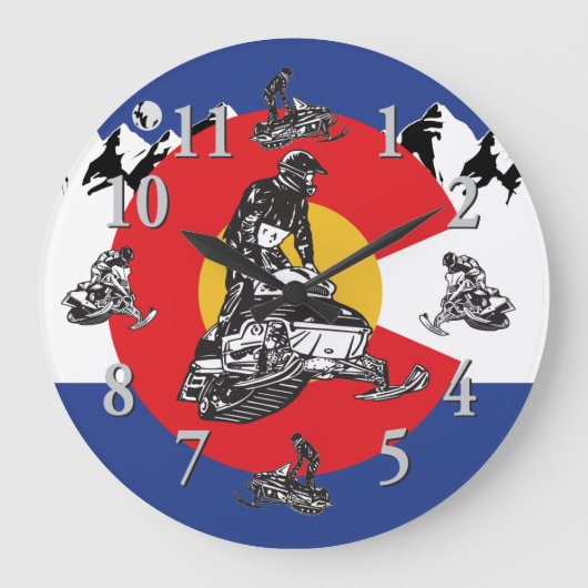Colorado Flag en Snowmobies Clock Grote Klok (Voorkant)