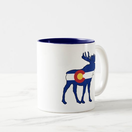Colorado Flag Moose Tweekleurige Koffiemok (Voorkant rechts)