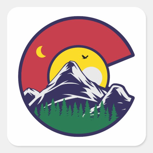 Colorado Flag Mountain Moon Vierkante Sticker (Voorkant)