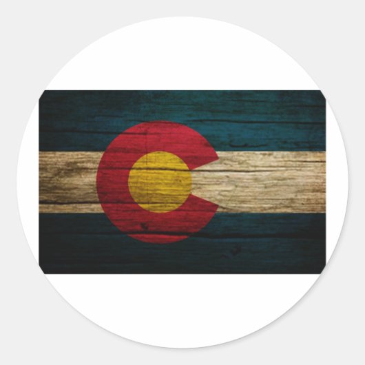 Colorado Flag Rustic Old Wood Ronde Sticker (Voorkant)