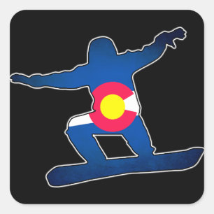 Colorado Flag snowboarder vierkante stickers