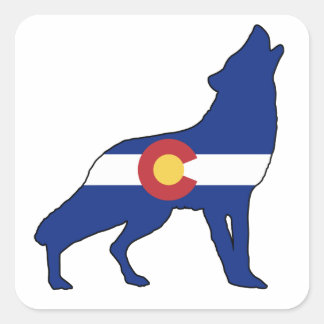 Colorado Flag Wolf Vierkante Sticker