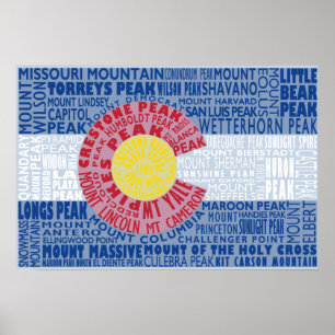Colorado Fourteeners State Flag 14 ers Poster