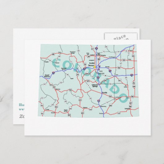 Colorado Interstate Map Briefkaart (Voorkant / Achterkant)