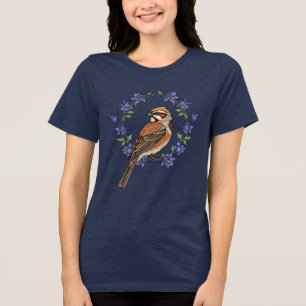 Colorado Leeuwerikspreeuw omringd door Aquilegia Tri-Blend Shirt