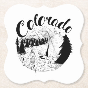 Colorado Mountain Camper Ink Tekening Kartonnen Onderzetters