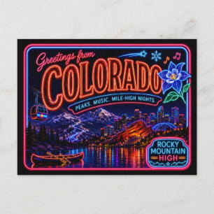 Colorado Neon Staat Retro Vintage Briefkaart