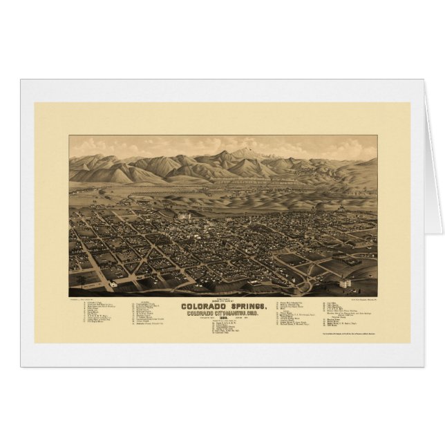 Colorado Springs, carte panoramique de Co - 1882 (Devant horizontal)
