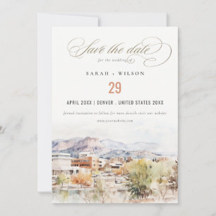 Colorado Springs, Colorado Aquarel Bruiloft Save The Date