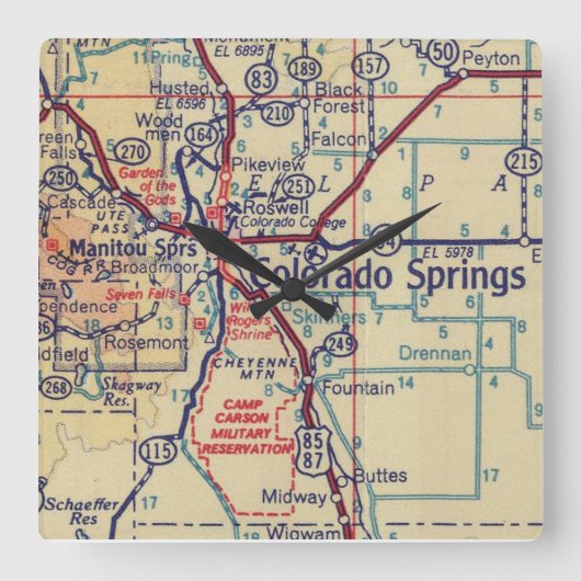 Colorado Springs  Map Vierkante Klok (Voorkant)