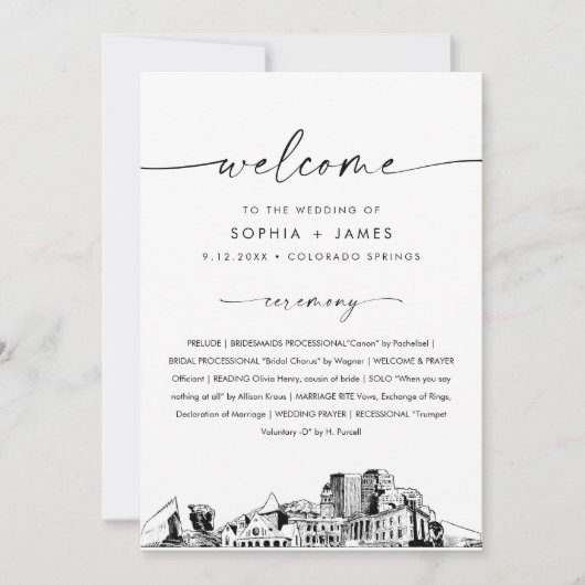 Colorado Springs Programme de mariage Skyline 5x7 (Devant)