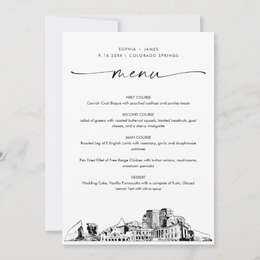 Colorado Springs Skyline Mariage Dinner Menu 5x7 (Devant)