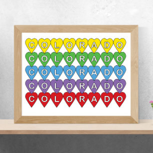 Colorado US State Hearts Kleurrijk Poster