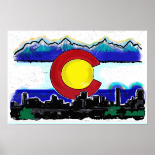 Colorado vlag artistiek denver skyline poster