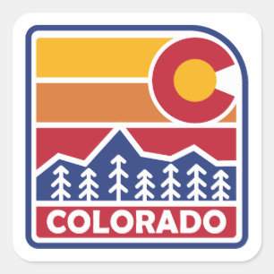 Colorado Vlag Berg en Bomen Vierkante Sticker