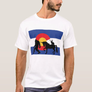 Colorado Vlag met Bigfoot, Eenhoorn en Jackalope T-shirt