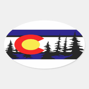 Colorado Vlag Tree Silhouette Ovale Sticker