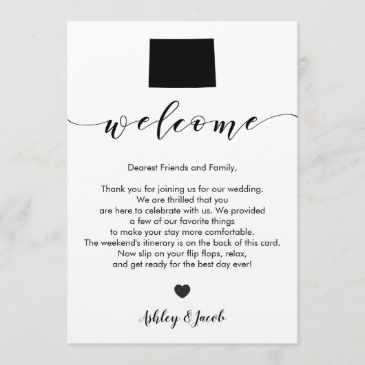 Colorado Wedding Welcome Letter & Itinerary Card Programma (Voorkant)