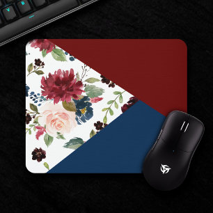 Colorblock Boho Bloom   Bourgogne en marinepatroon Muismat