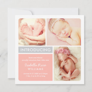 Colorblock Photo Collage Blush Baby Girl Birth Aankondiging
