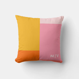 Colorblock Roze en Sinaasappel   Modern Monogram Kussen