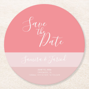 Colorblock Three Tone Pink Save the Dates Ronde Kartonnen Onderzetter